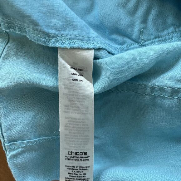 Chicos Women's Pants Size 1.5 Linen Sky Blue Relaxed Lagenlook Wide Leg Beachy - Picture 14 of 16